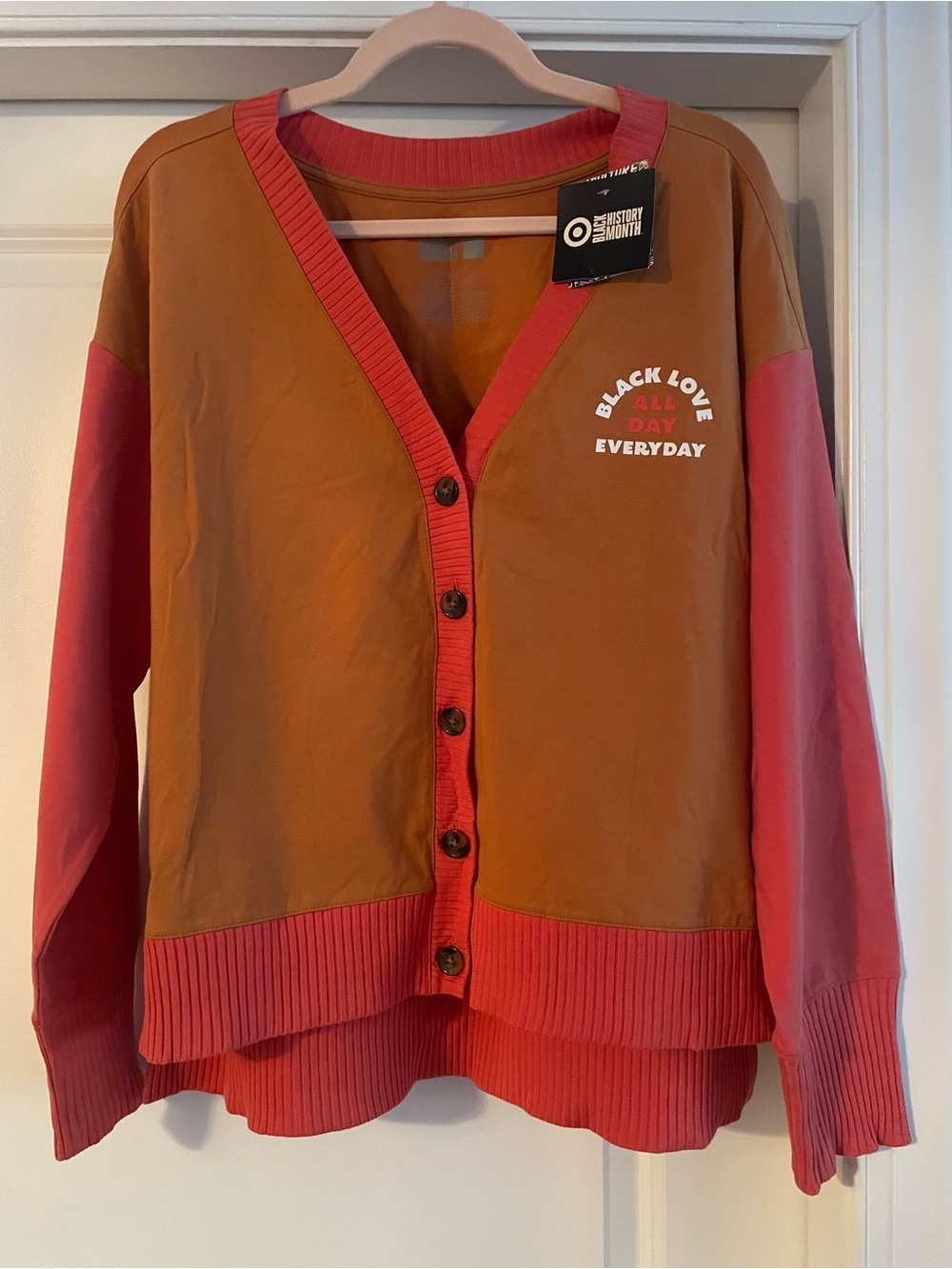 Target Two-Tone Women's Cardigan — Rust Body with Pink Trim